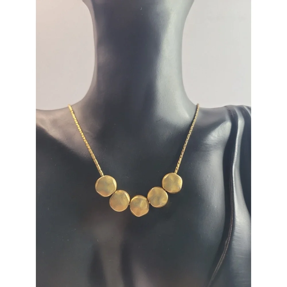 Gold Tone Hammered‎ Disc Necklace Modern Minimalist Geometric Statement Jewelry